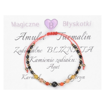 Bransoletka celebrytka TURMALIN + znak zodiaku BLIŹNIĘTA zodiak